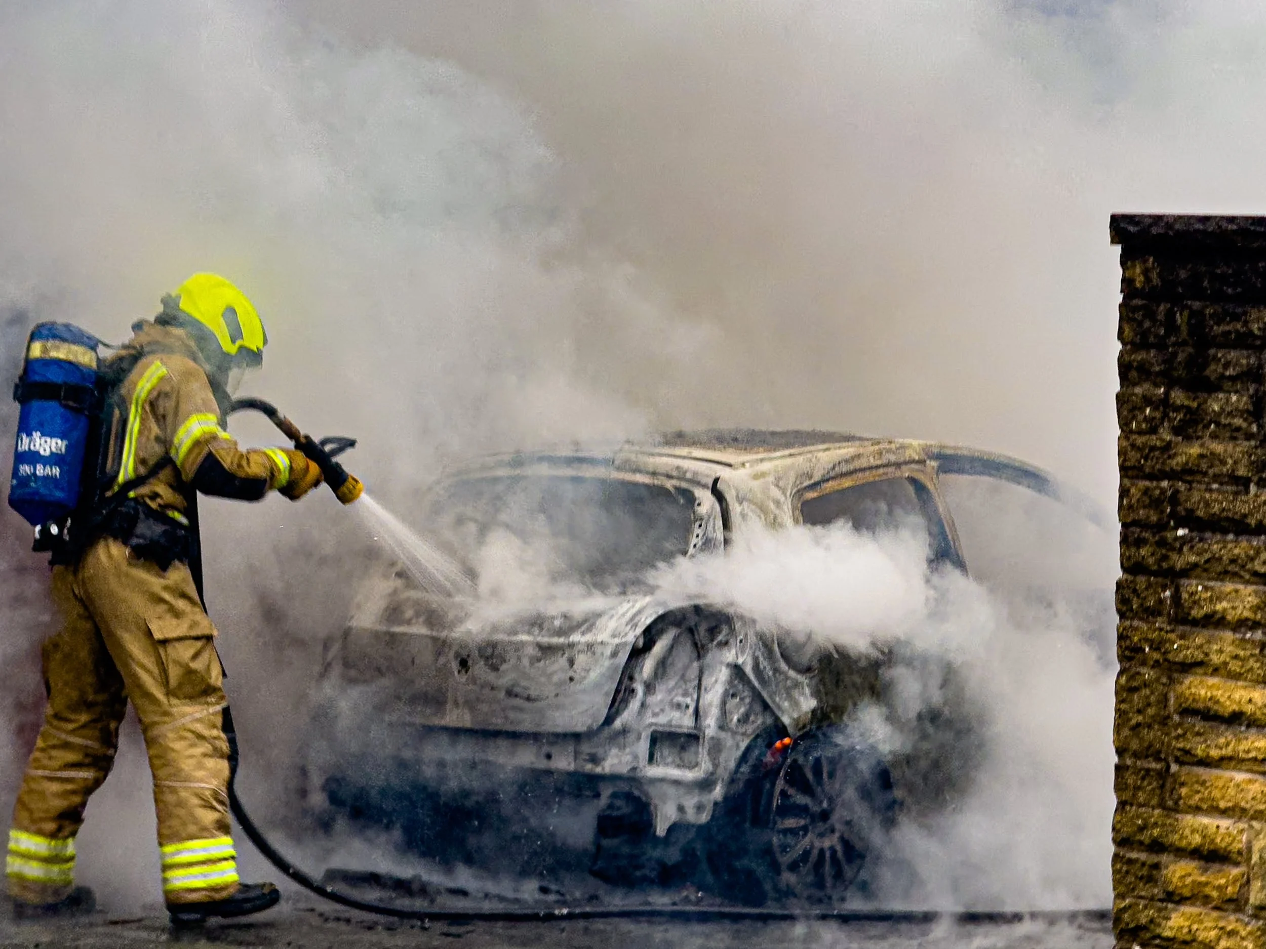 Ian Newall - Car fire - Willaston Road, Harrogate, February '24. iPhone 15 Pro Max, ISO 64, 121mm, f2.8,1/100 sec