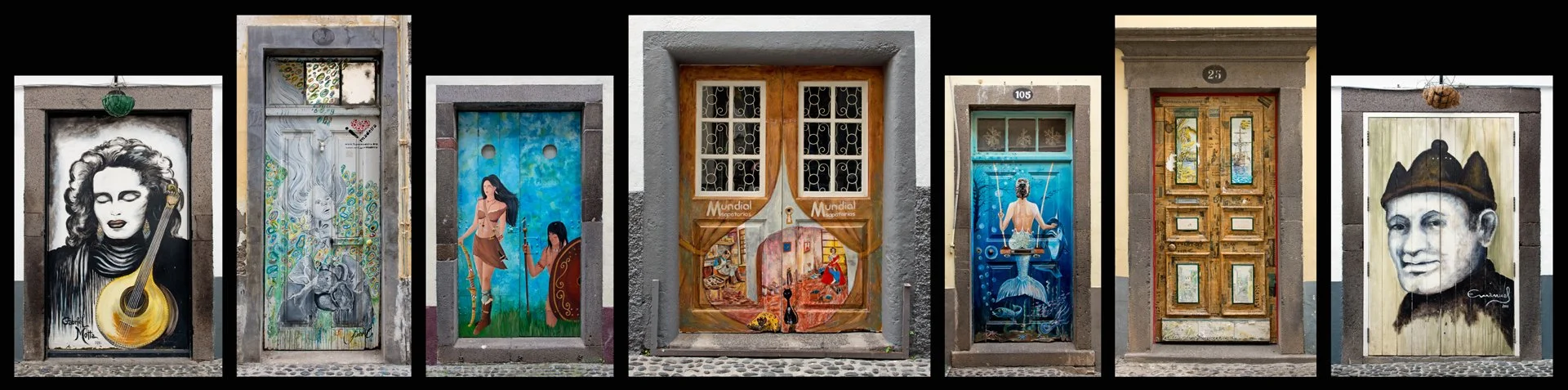 Door Artwork, Rua de Santa Maria, Funchal - Mike Hudson
Over the years, in Rua de Santa Maria - one of the oldest and narrowest cobbled streets in Funchal, Madeira - property owners have commissioned artists to decorate the front doors of their build