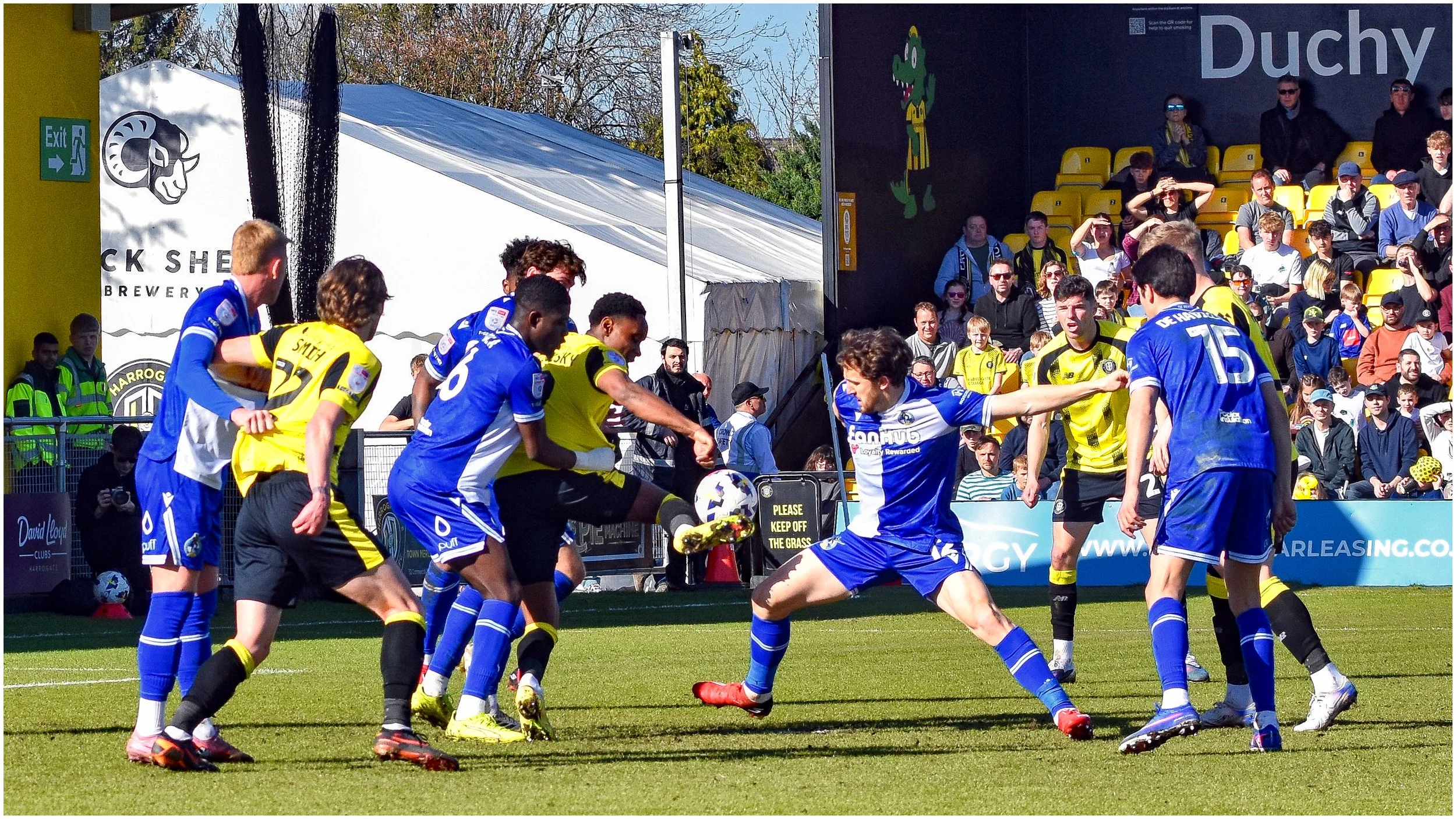 Jennifer Allong - Horrah! Winning the ball at last. Photographed during the match - Harrogate Town vs Bristol Rovers - 6 April 2026 - using a Nikon D3400 with a Nikon 70 - 200 mm, 1/1600 sec, f6.3 and ISO 400