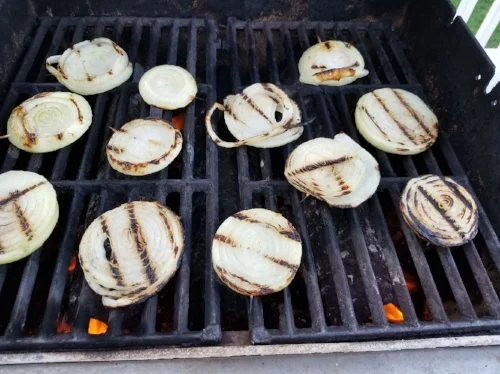 Step 5: Place slices on hot grill and turn to char marks into both sides of the slices, or cook to level firmness desired. You will then enjoy the benefit of said embedded toothpick, which allows the slice to be turned or removed from the grill with…