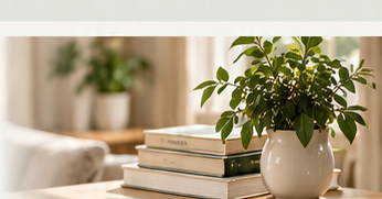 Books in a warm, calm study space.