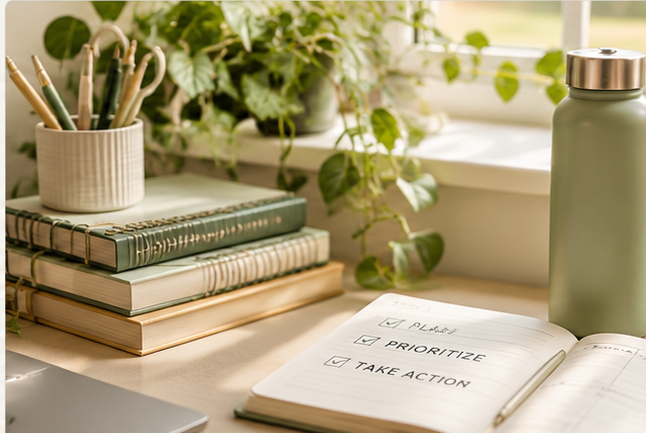 A workspace supporting organization, time management, and learning.