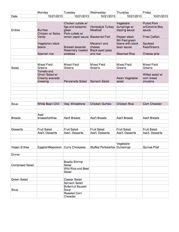 Seminary Cycle Menu - Week 4 10.21 - 10.25