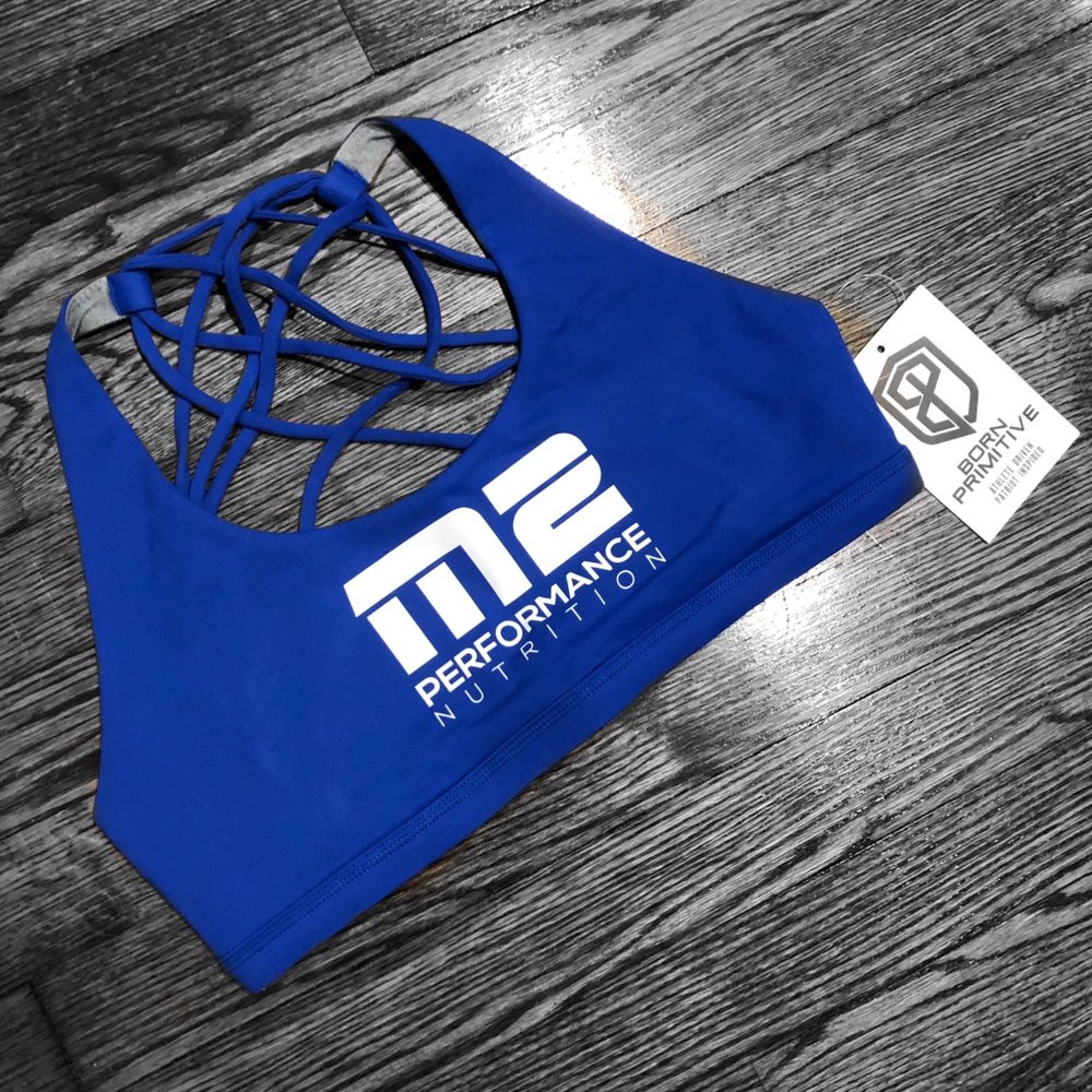 M2 Sports Bra  Blue Vitality - White M2 Logo — M2 Performance