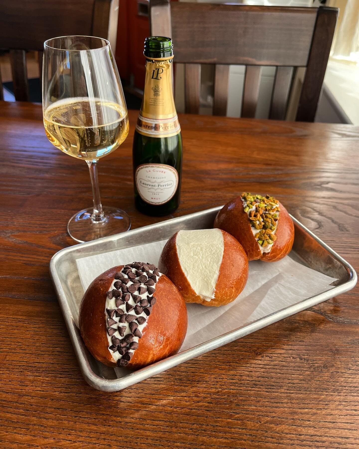 Maritozzi medley testing for tmw night, 12/31. Complete with a split of @champagnelaurentperrier

Reservations are currently full - we will be accepting walk ins, but seating will be limited. We&rsquo;ll do our best to squeeze you in!