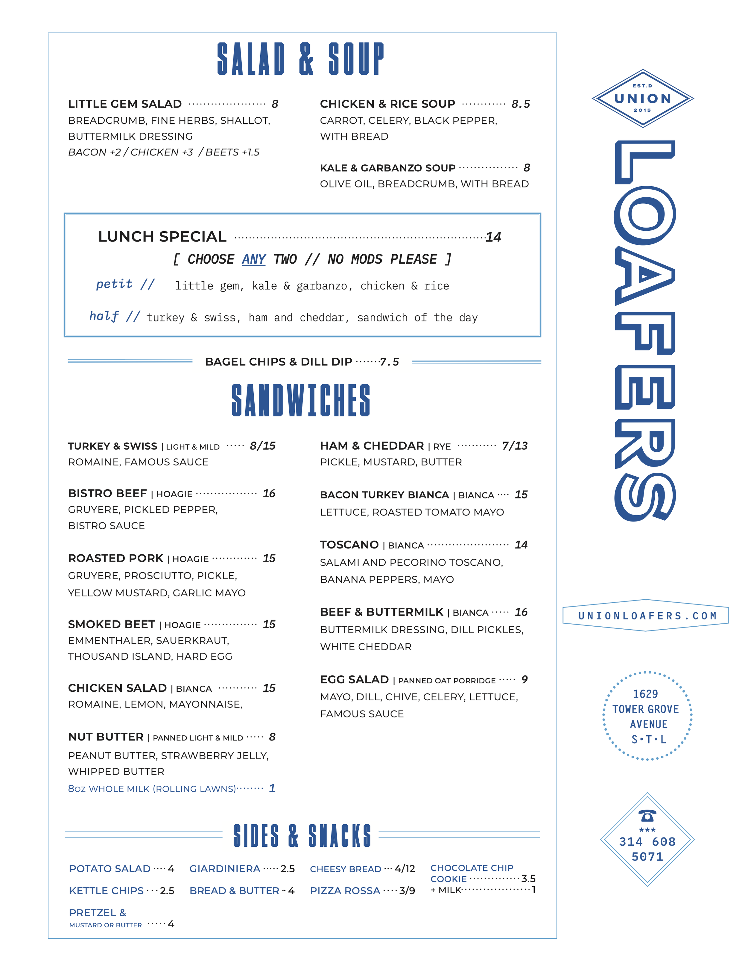 Menus — Union Loafers
