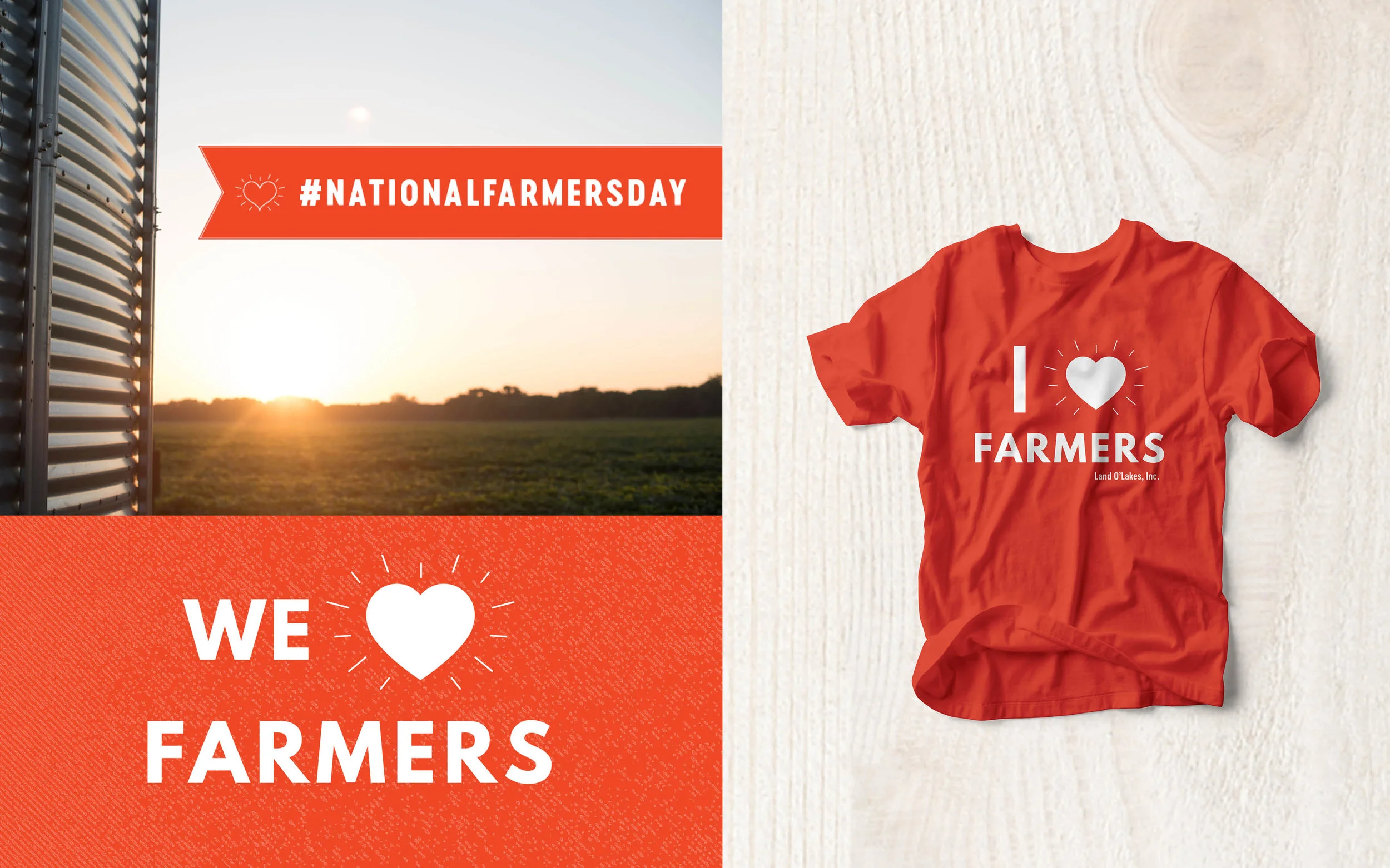 Land O'Lakes, Inc. social campaign for #NationalFarmersDay that included fun animated gifs to repost and shirts for employees.