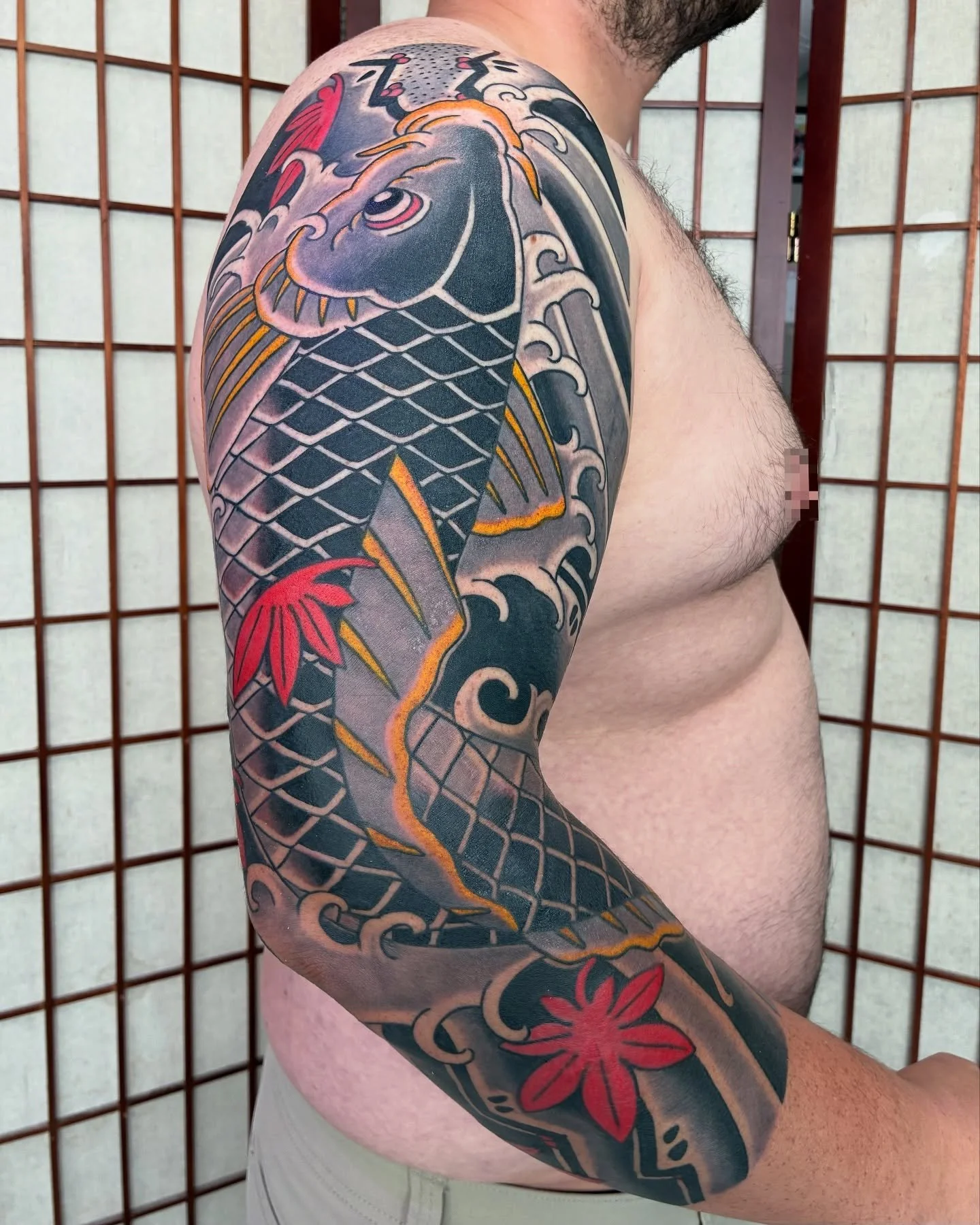 Traditional Japanese tattoos, with a completely freehand drawn background. Booking is open 🍝in Santa Barbara🇺🇸. Dm now to schedule an in-person consultation here at @805ink.