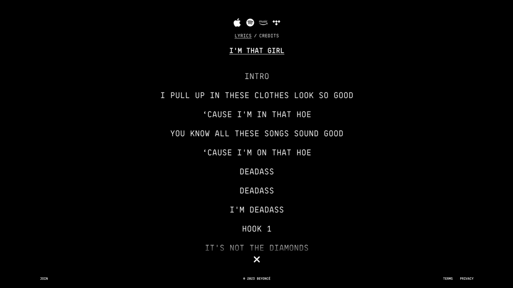 Beyonce Lyric Website