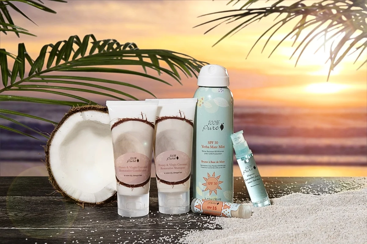 The products I use before and after sun exposure from 100% Pure. 