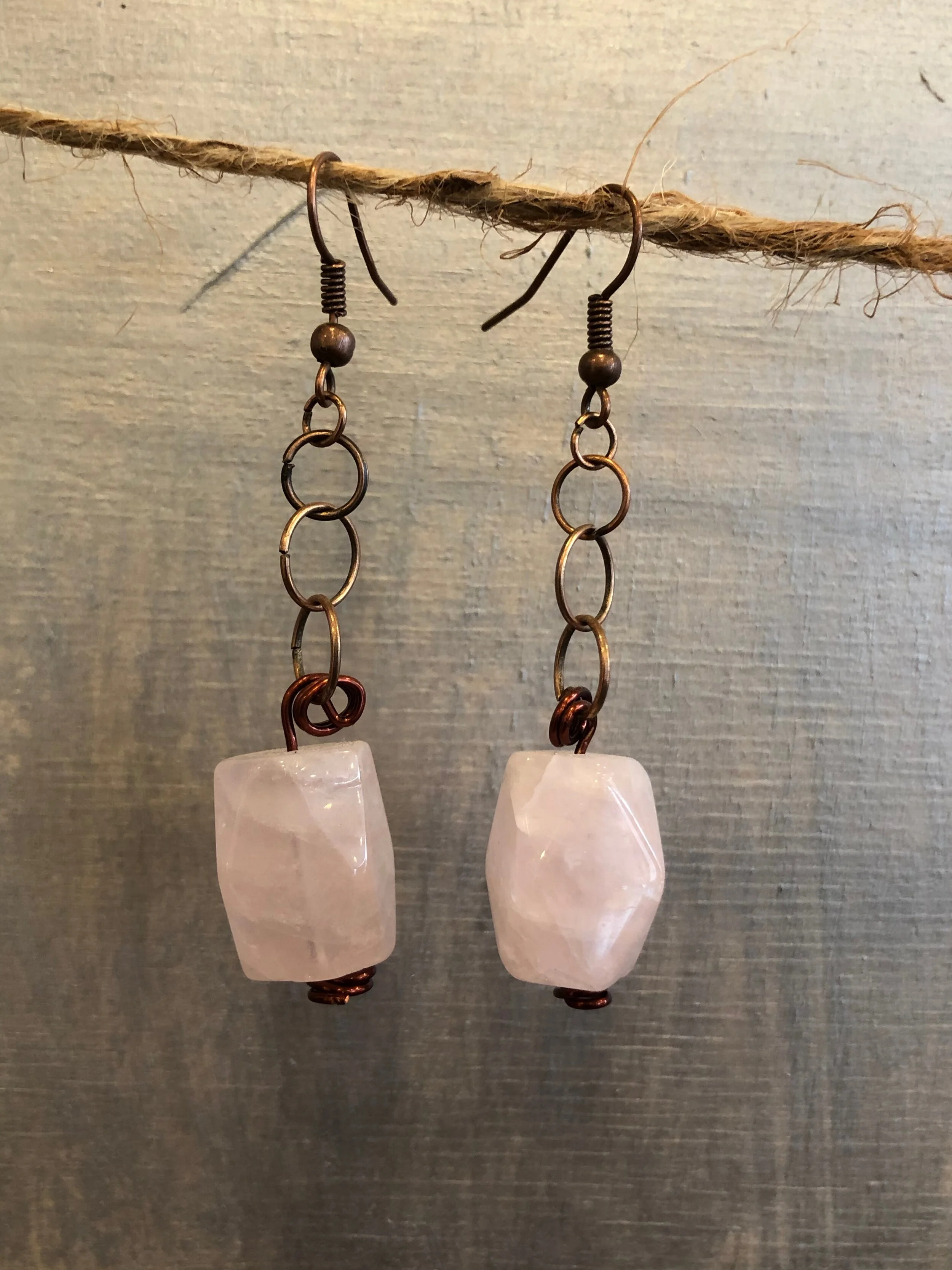 Rose Quartz Crystal Dangle Earrings