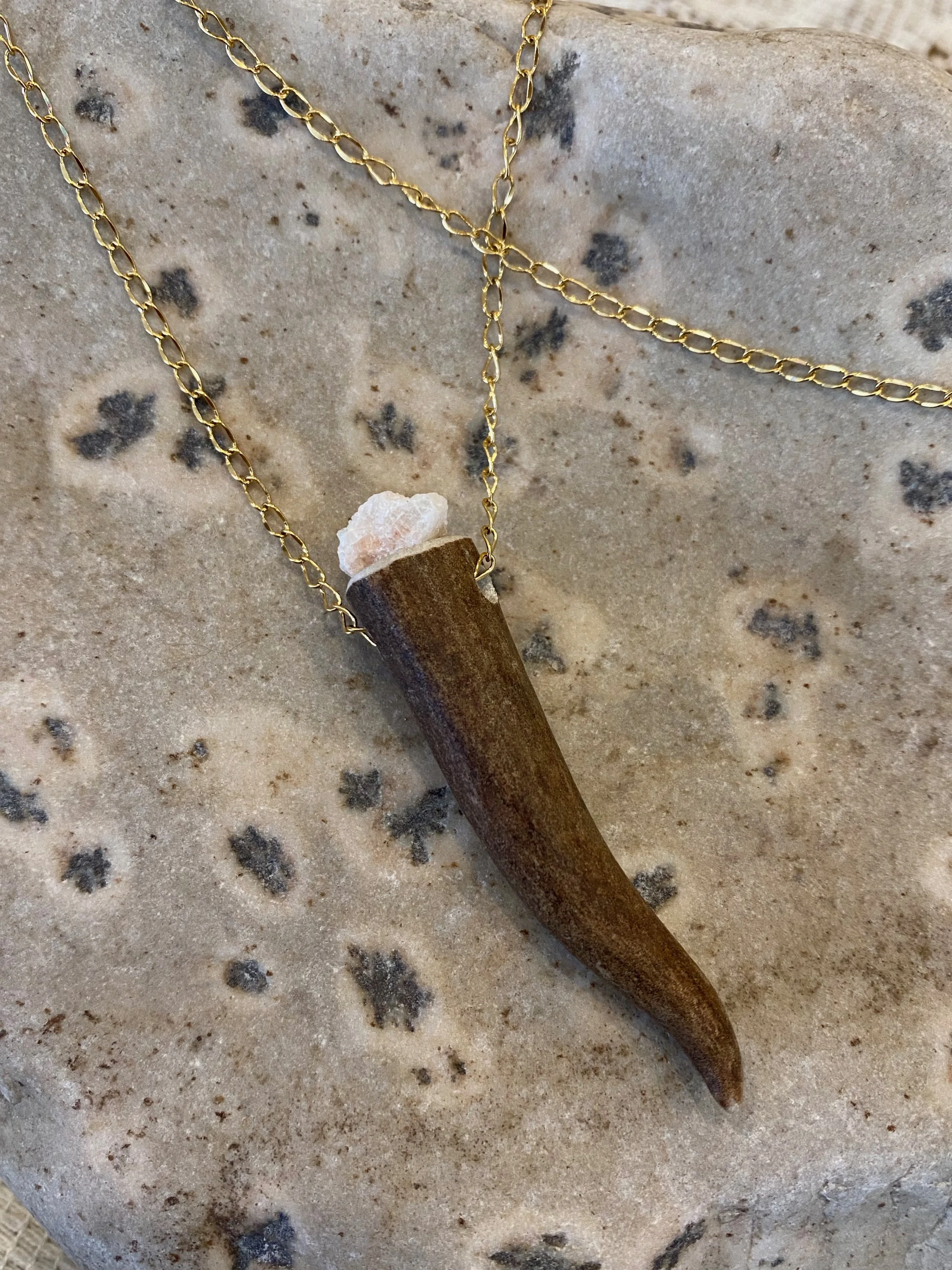 Deer Antler w/ Sunstone Necklace