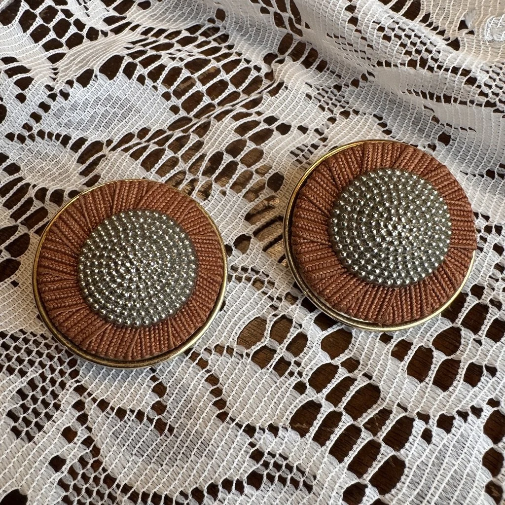 Vintage 1980s Brown Textile Clip-On Earrings