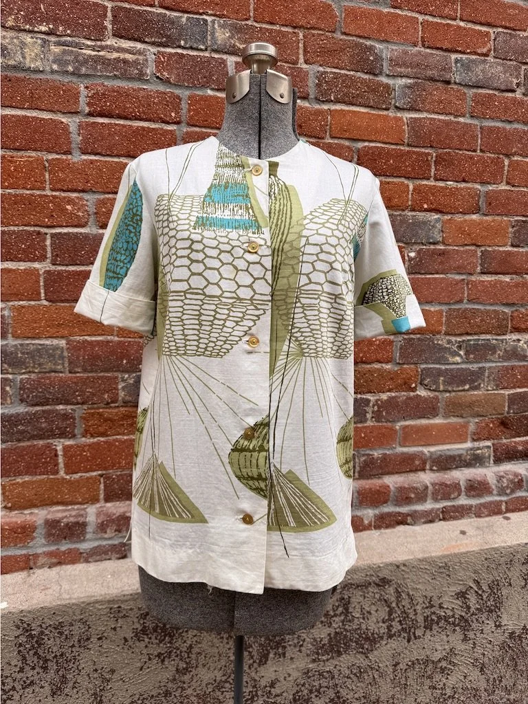 Vintage 60s California Leaf Print Linen Top by Allen Silvers
