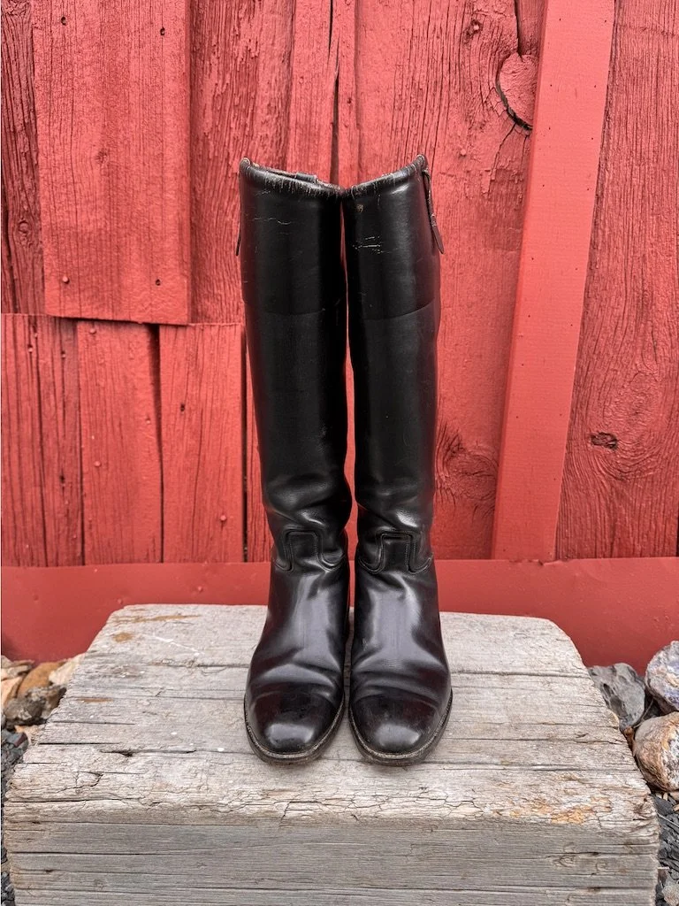 Vintage 1970s Equestrian Riding Boots - Black Leather, Size 7 N