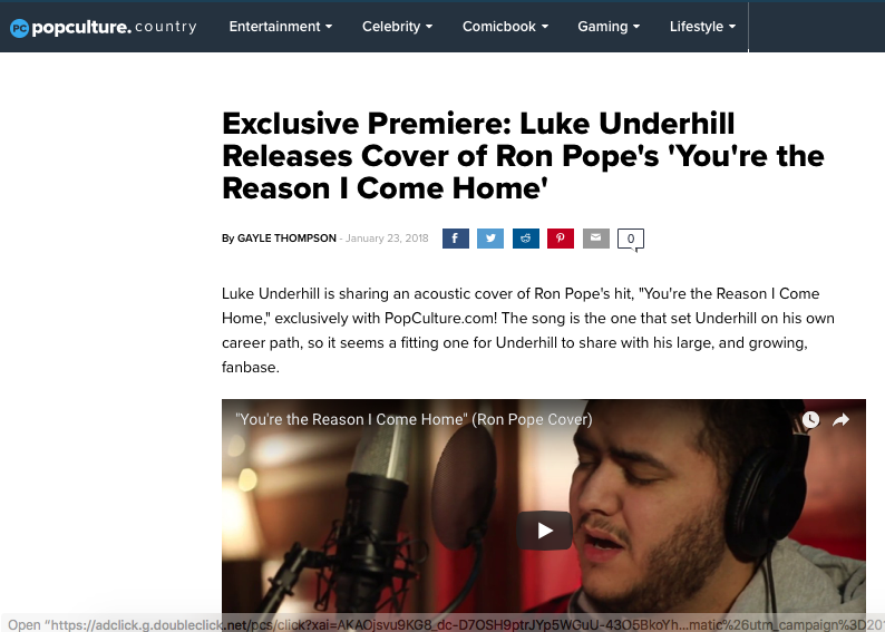 Popculture - Exclusive Premiere: Cover of Ron Pope's "You're the Reason I Come Home"
