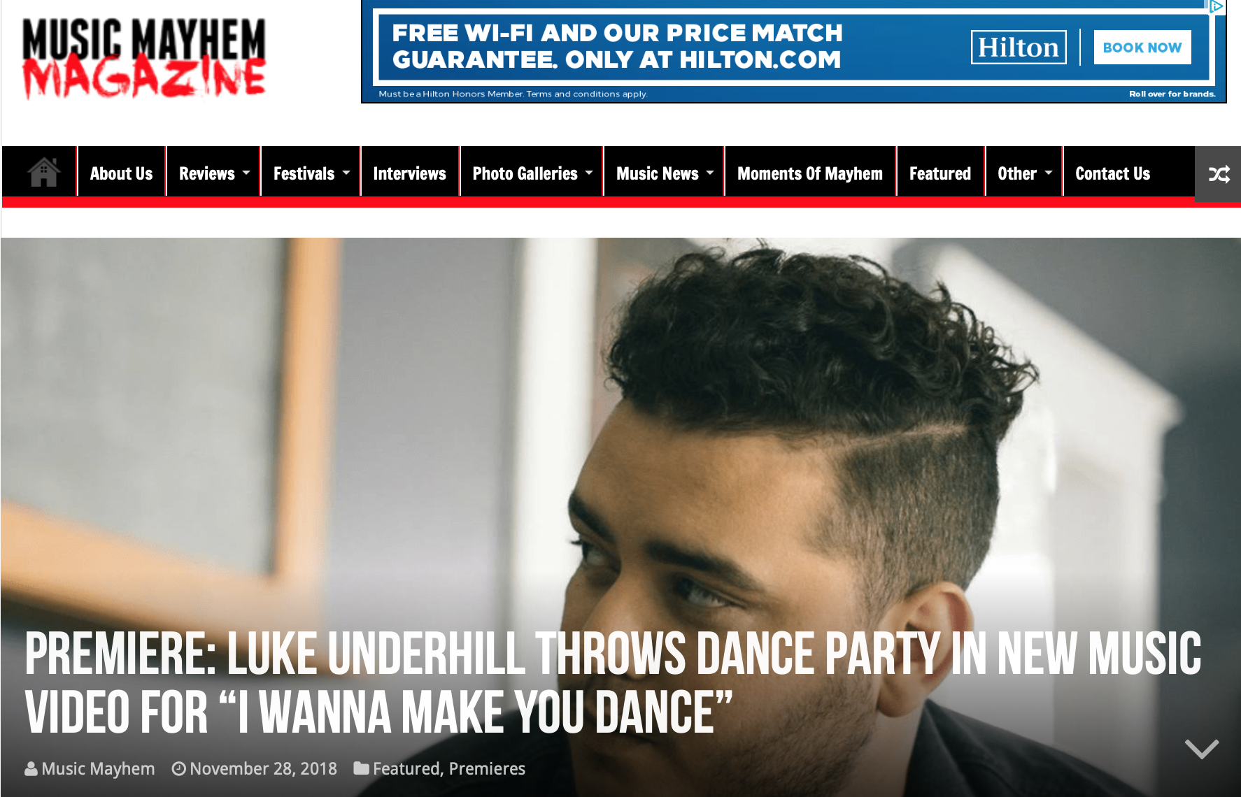 Music Mayhem Magazine- PREMIERE: Luke Underhill Throws Dance Party In New Music Video