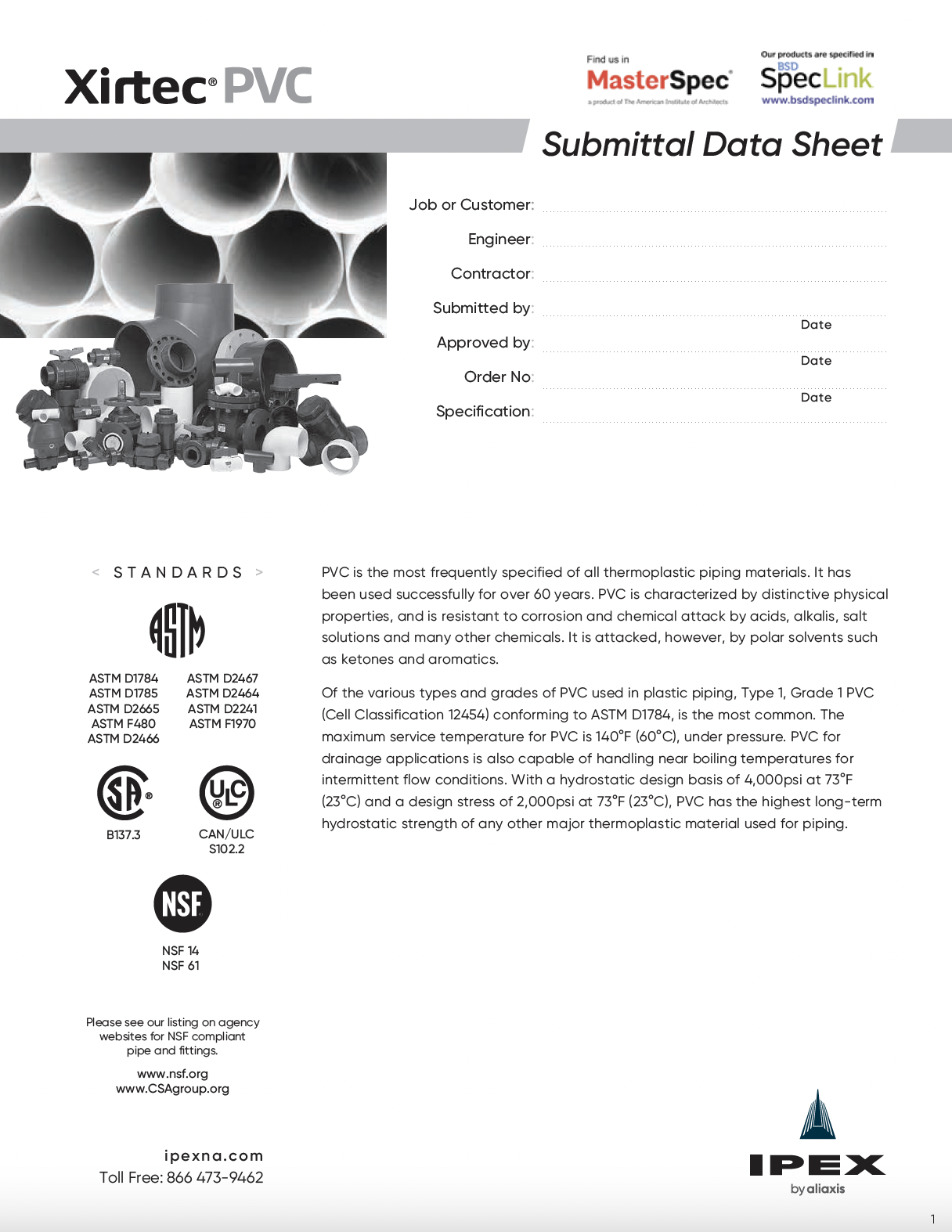 Xirtec PVC Submittal Data Sheet