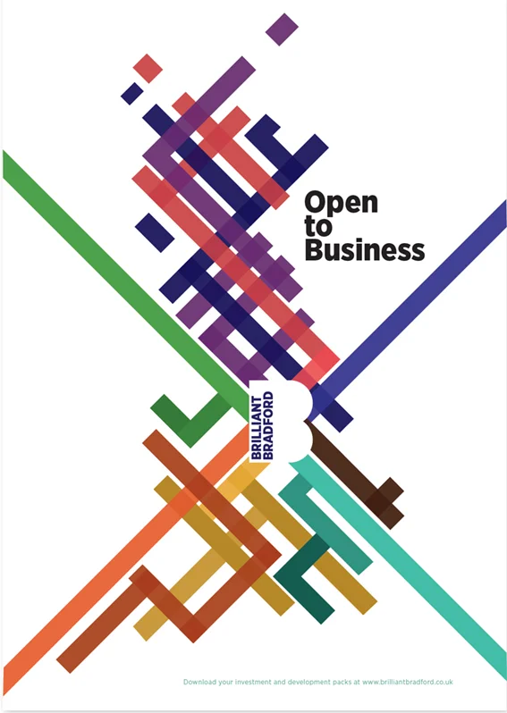 Poster signifying Bradfords central location in the UK