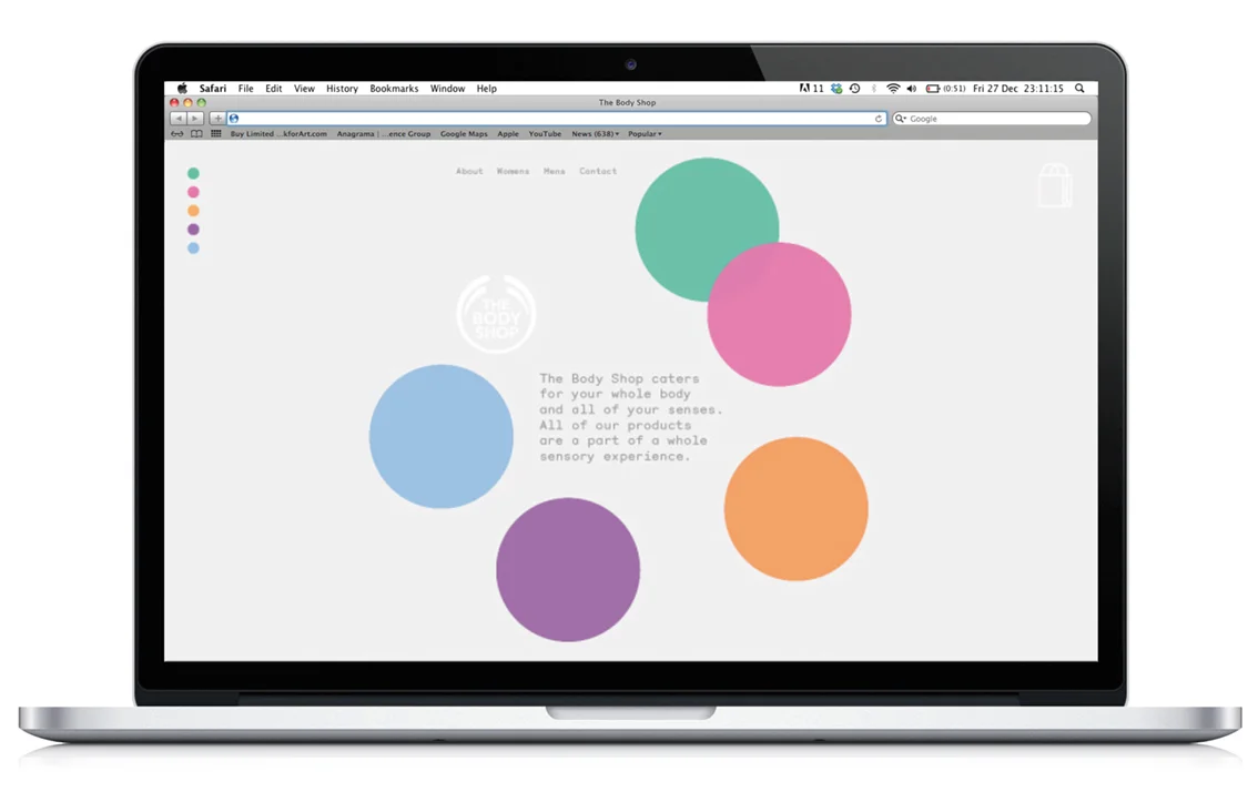 Web Navigation - Simple coloured circles denoting the different senses.