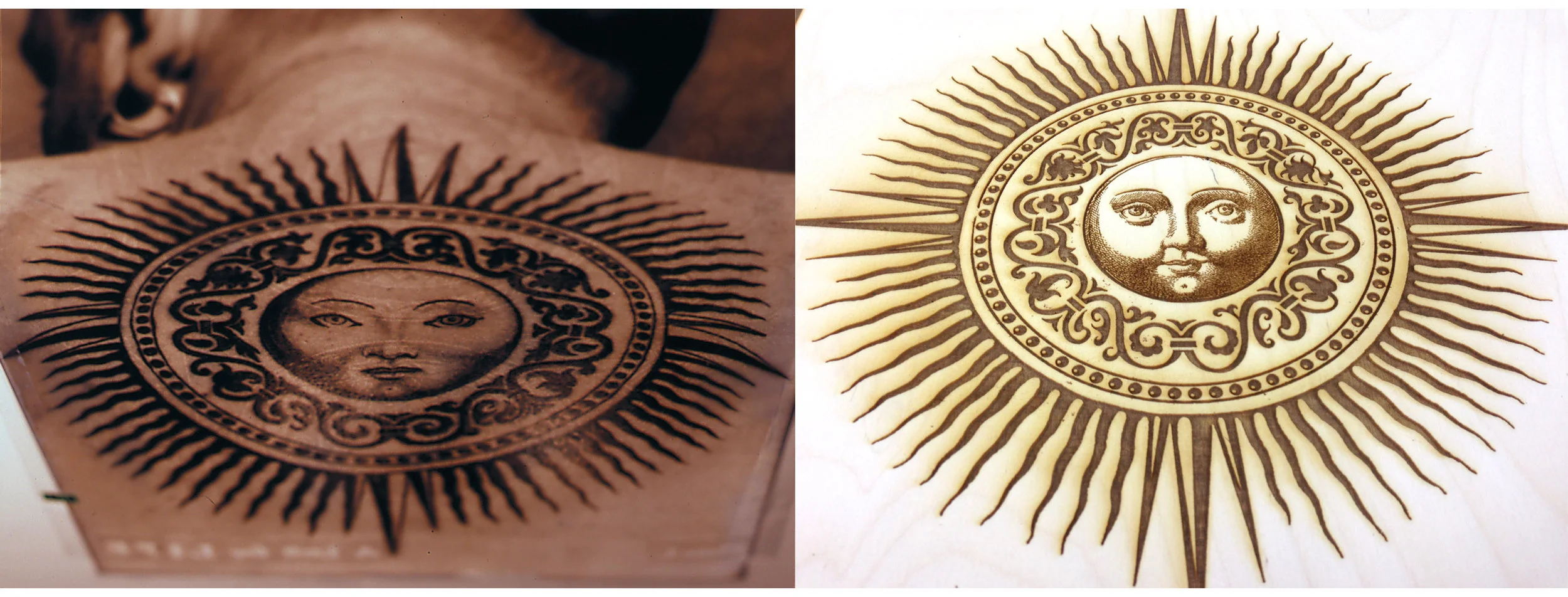 Original photographic print next to etched wood plate - 23 years apart
