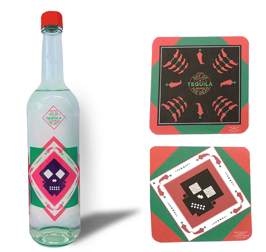 Bottle design plus coasters