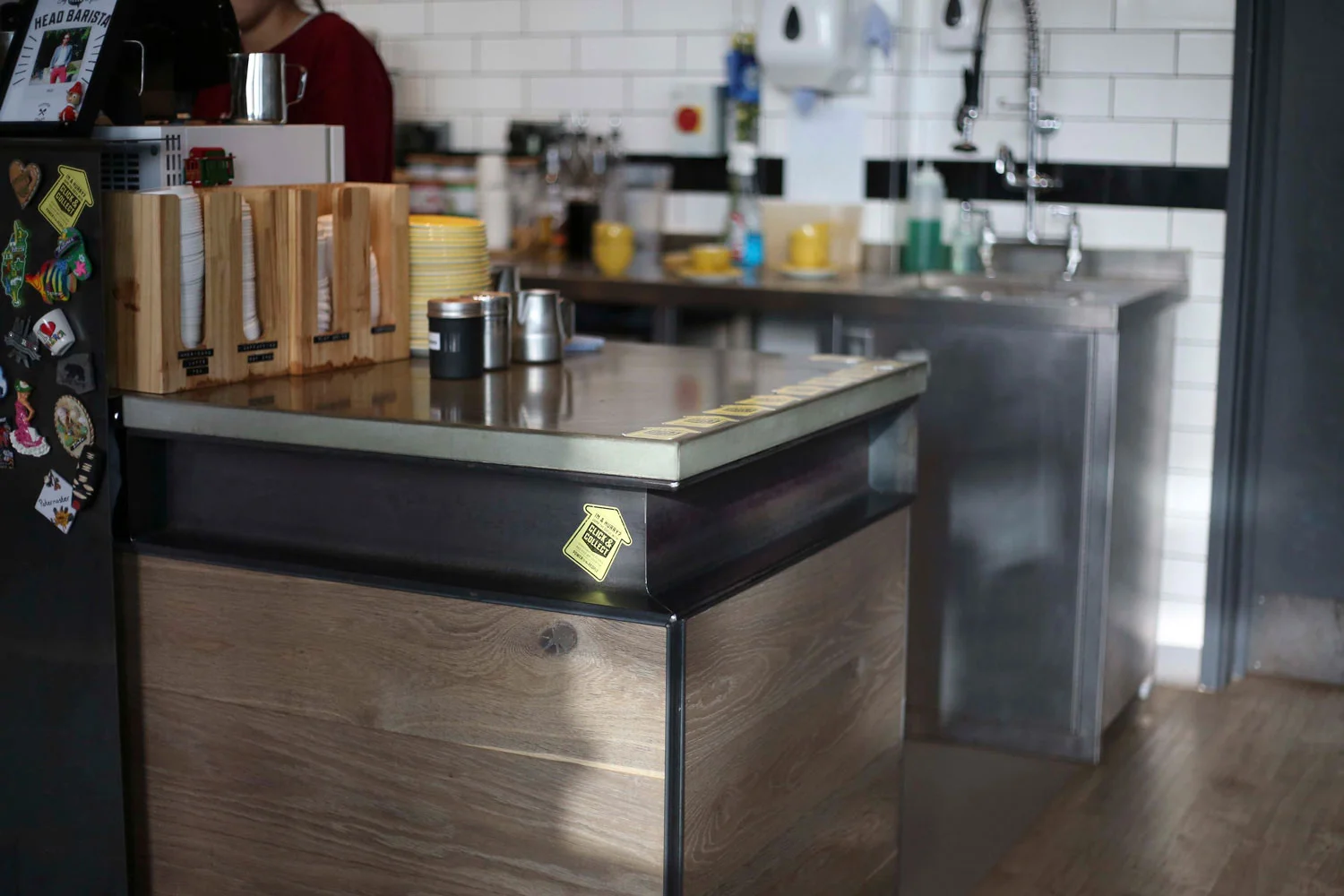 Cast and polished concrete worktops on a steel carcass for industrial look, Little Victories, Tinney and Co