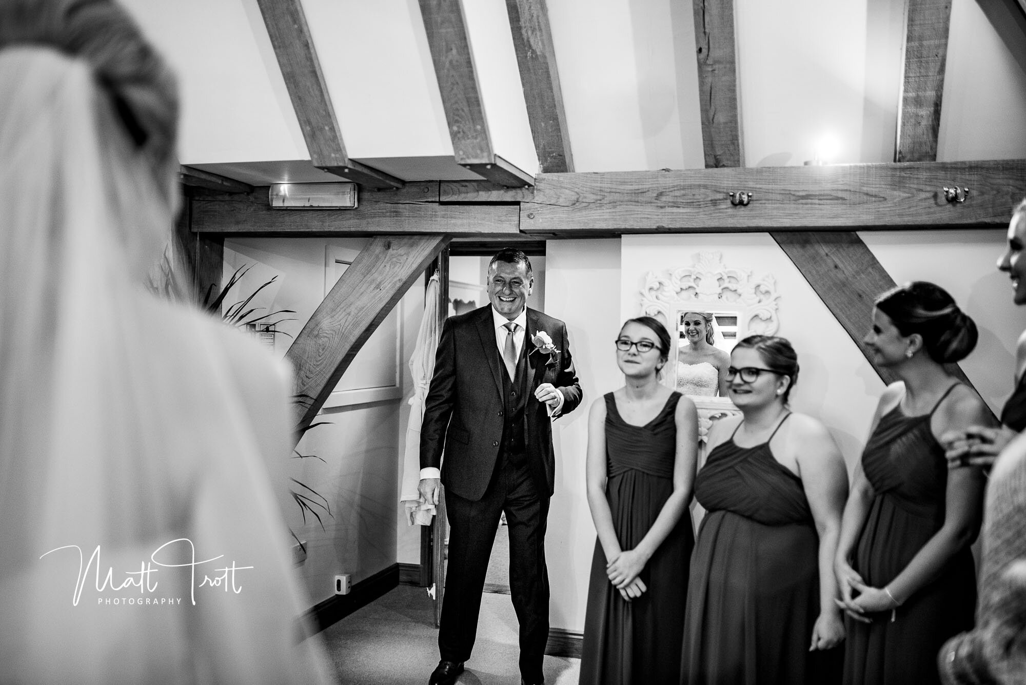 First reveal to Dad of wedding dress at the old kent barn