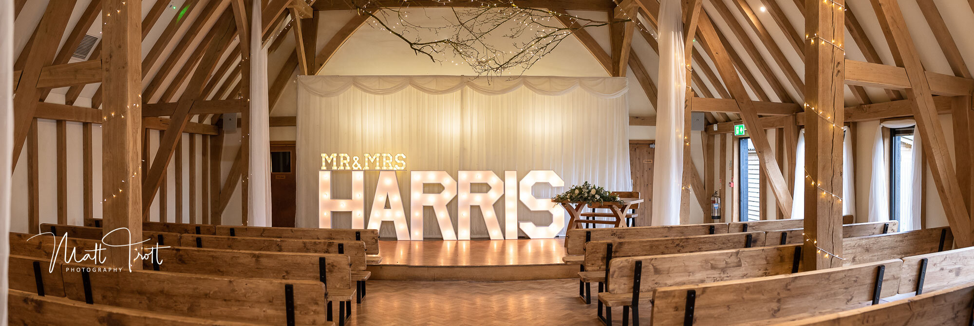 Large light letters at the Old Kent Barn