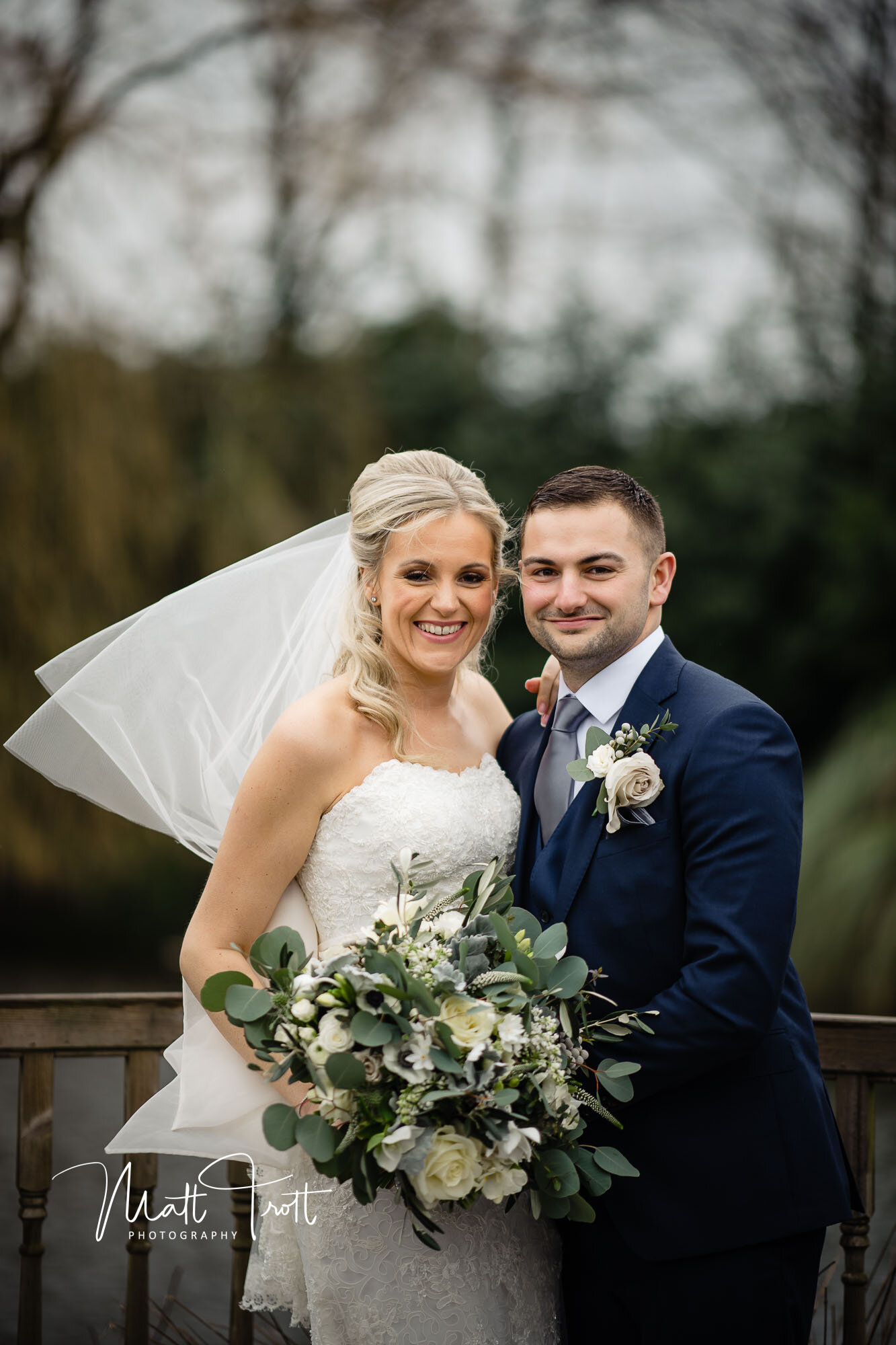 Beautiful picture of bride and groom at the old kent barn