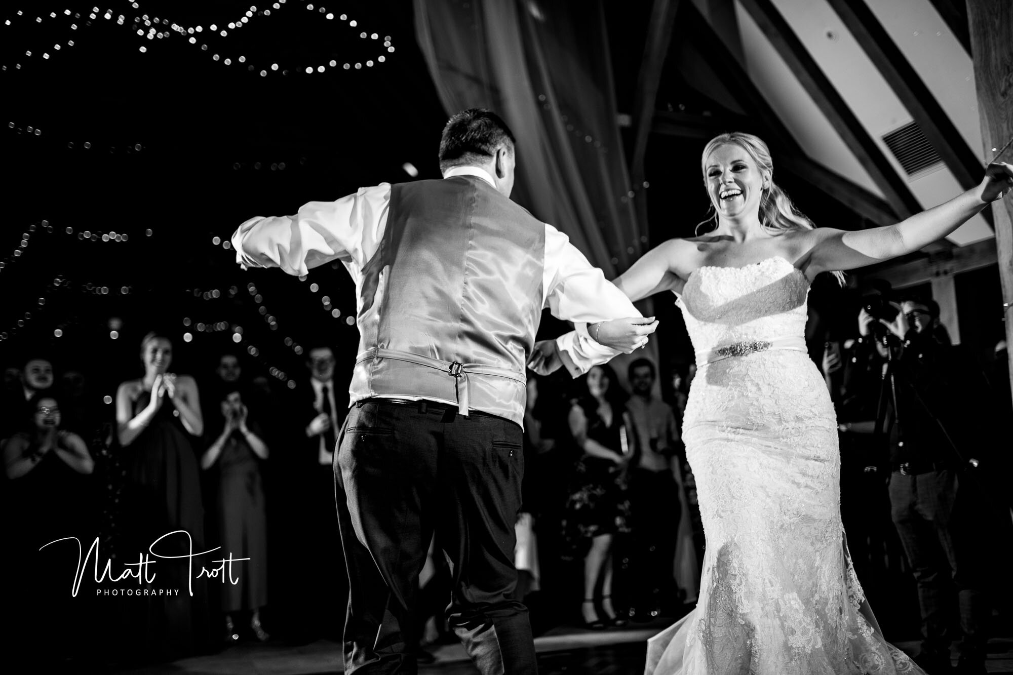 Bride and father dancing at the old kent barn
