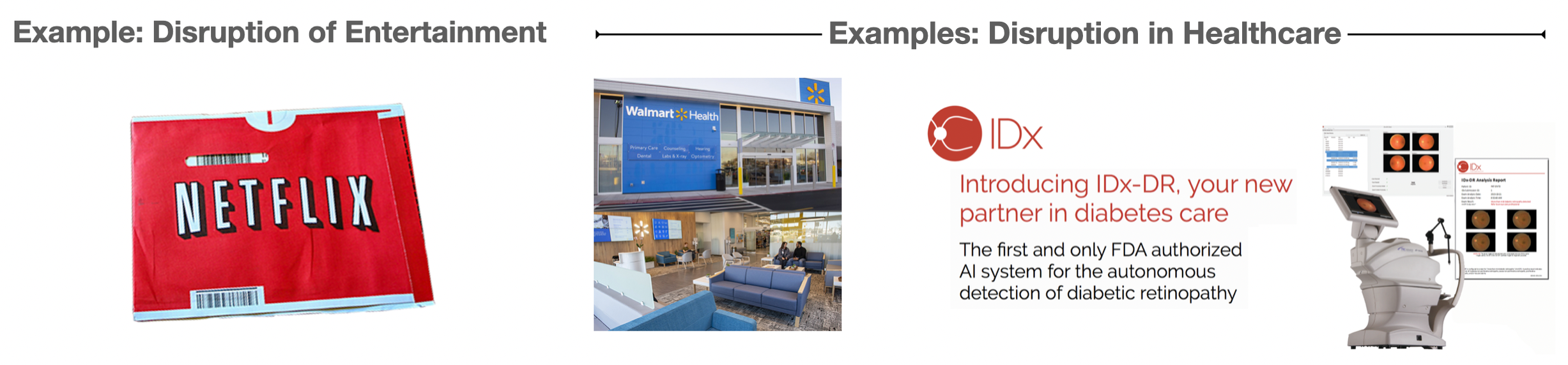 examples of disruption in entertainment and healthcare © Joel Selanikio 2022