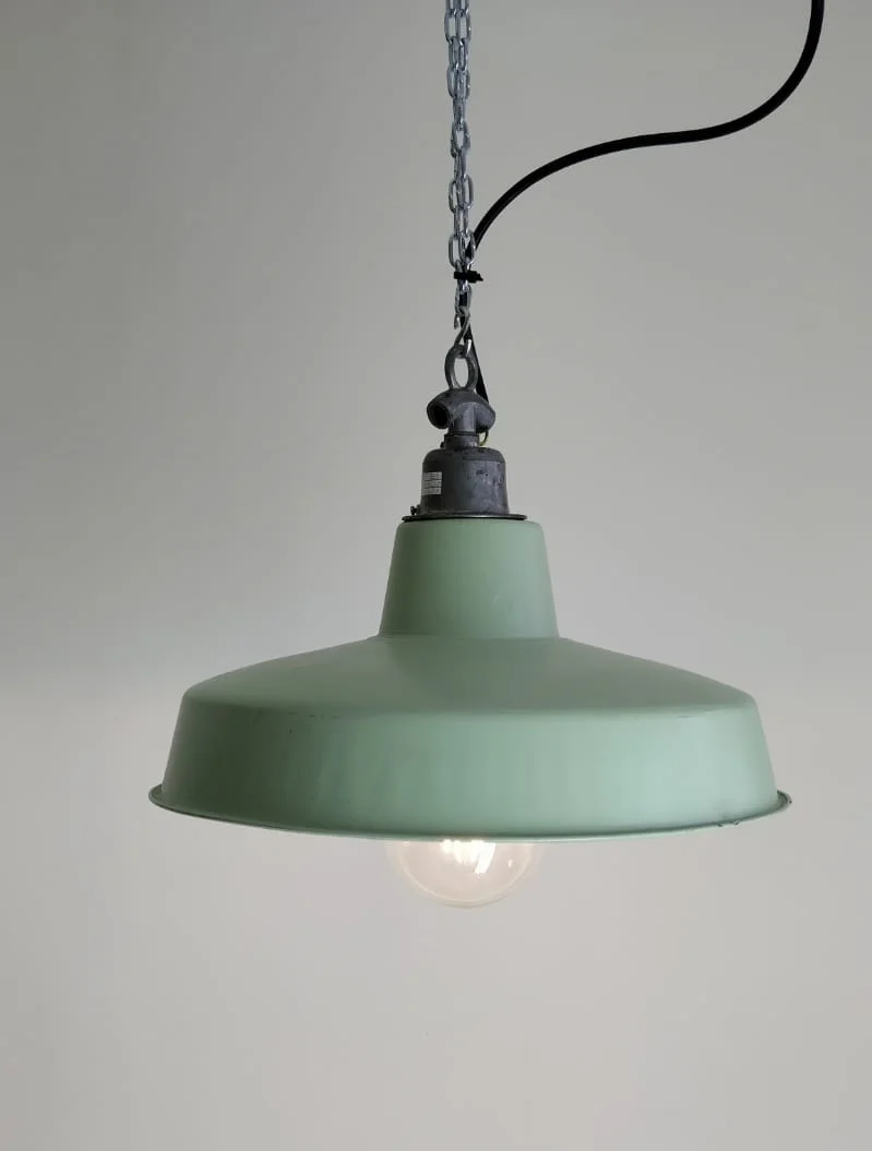 reclaimed ships metal lamp shade powder coated light green