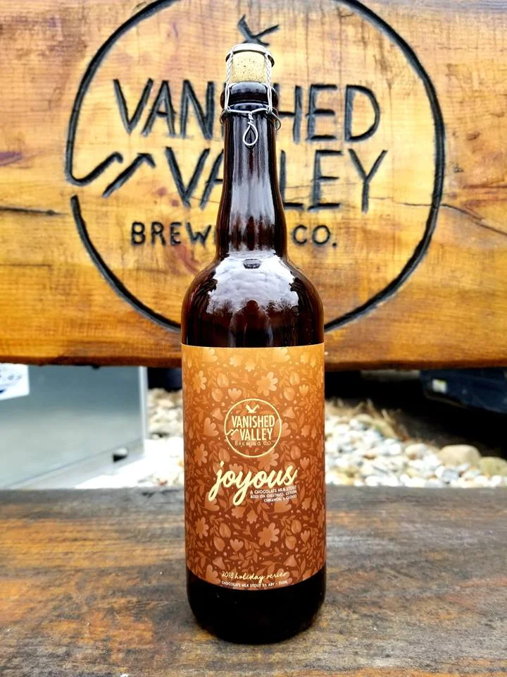 JOYOUS 2018! This year's Joyous is a stout aged on roasted chestnuts, cloves, and Ceylon cinnamon .