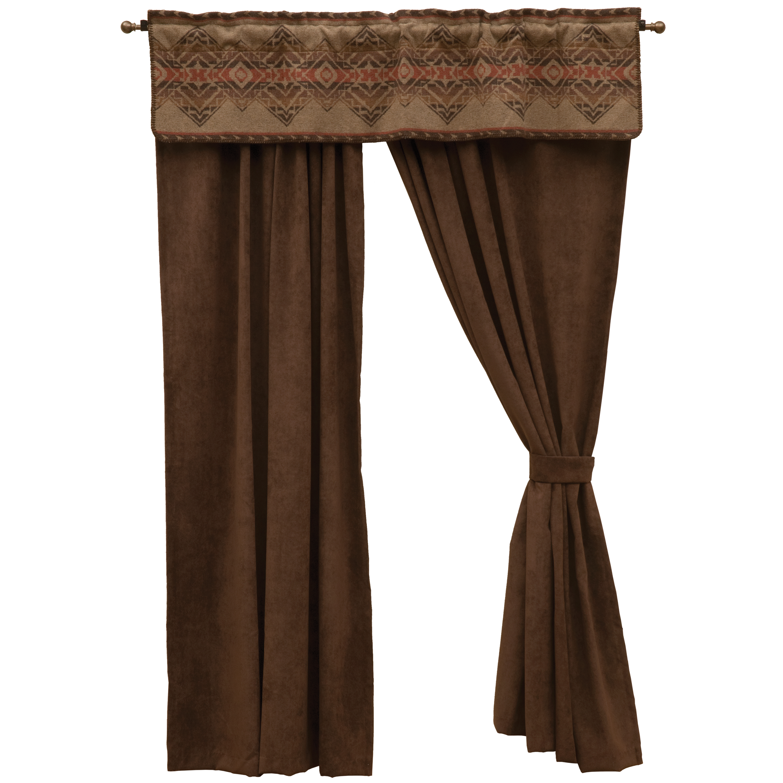 Drapery Rod Pocket Valance - 60" x 14" - #WD26980 (sold separately) Rod Pocket Drape - 54" x 84" - #WD26981 (sold per panel) Tie Back - 3" x 20" - #WD26982 (sold per tie back) Drape Set - #WD26983 (set includes: 2 drape panels and 2 tie backs)