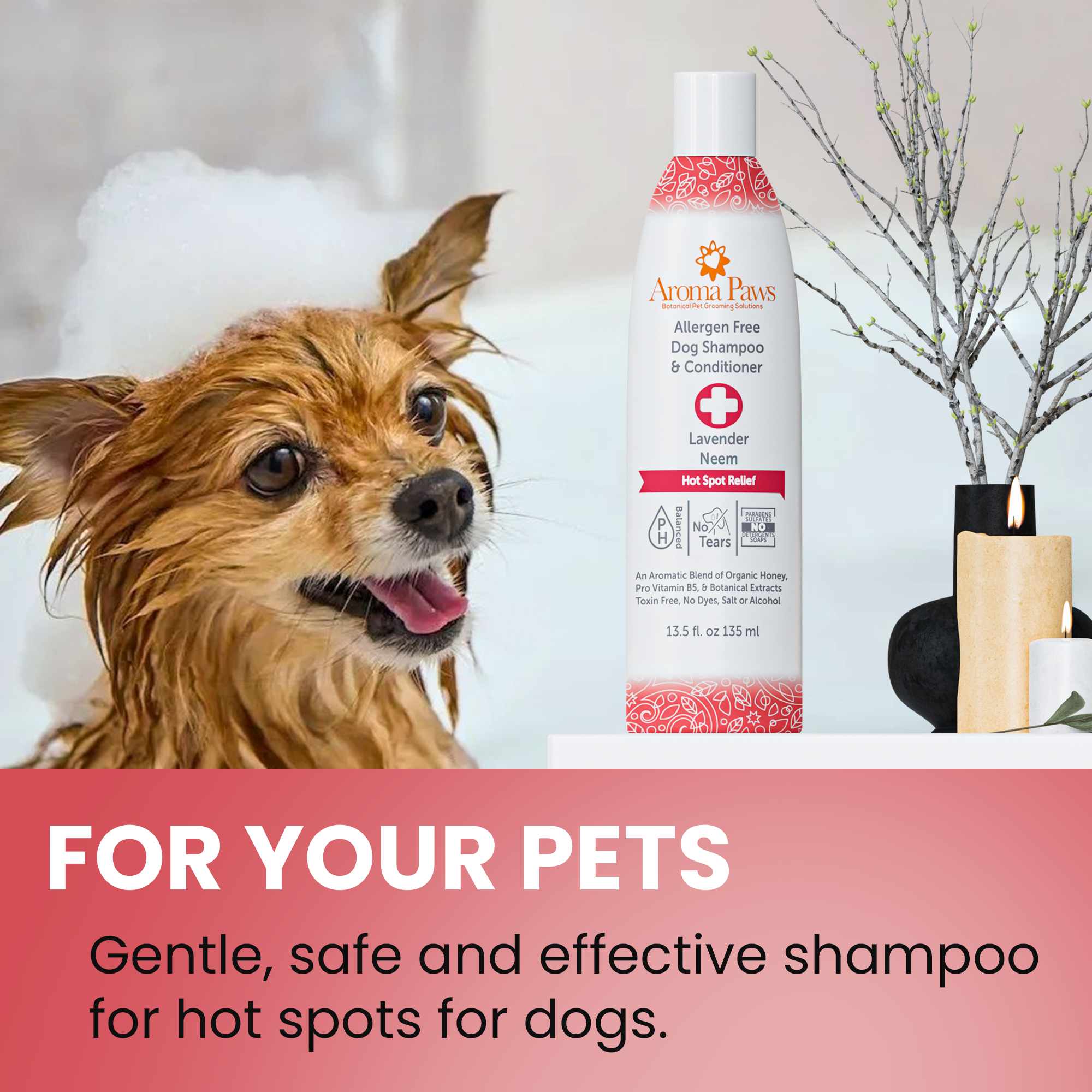 13.5 Oz Allergen Free Hot Spot Relief Dog Shampoo, Lavender and Neem ...