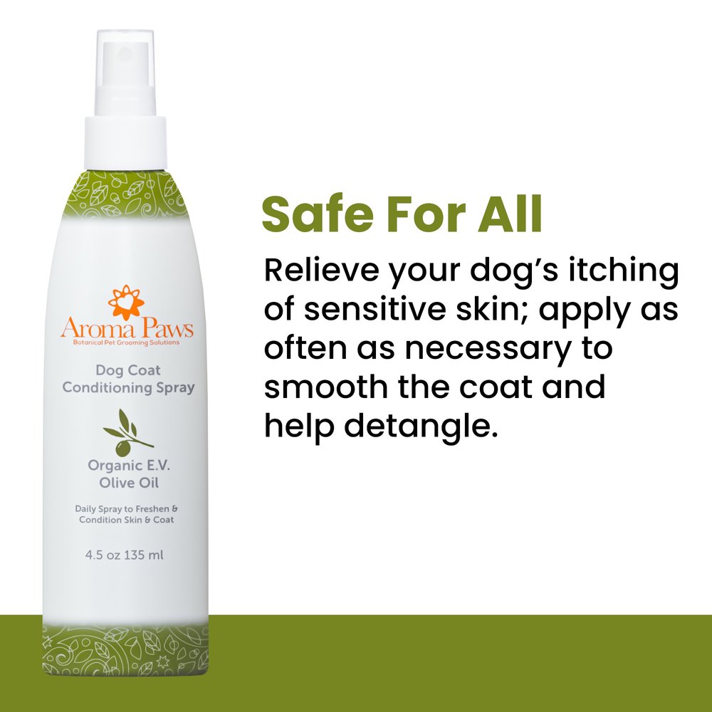 Olive Oil Pet Coat Conditioning Coat Spray, Aroma Paws Dog and Cat Coat  Tangle Remover — Aroma Paws