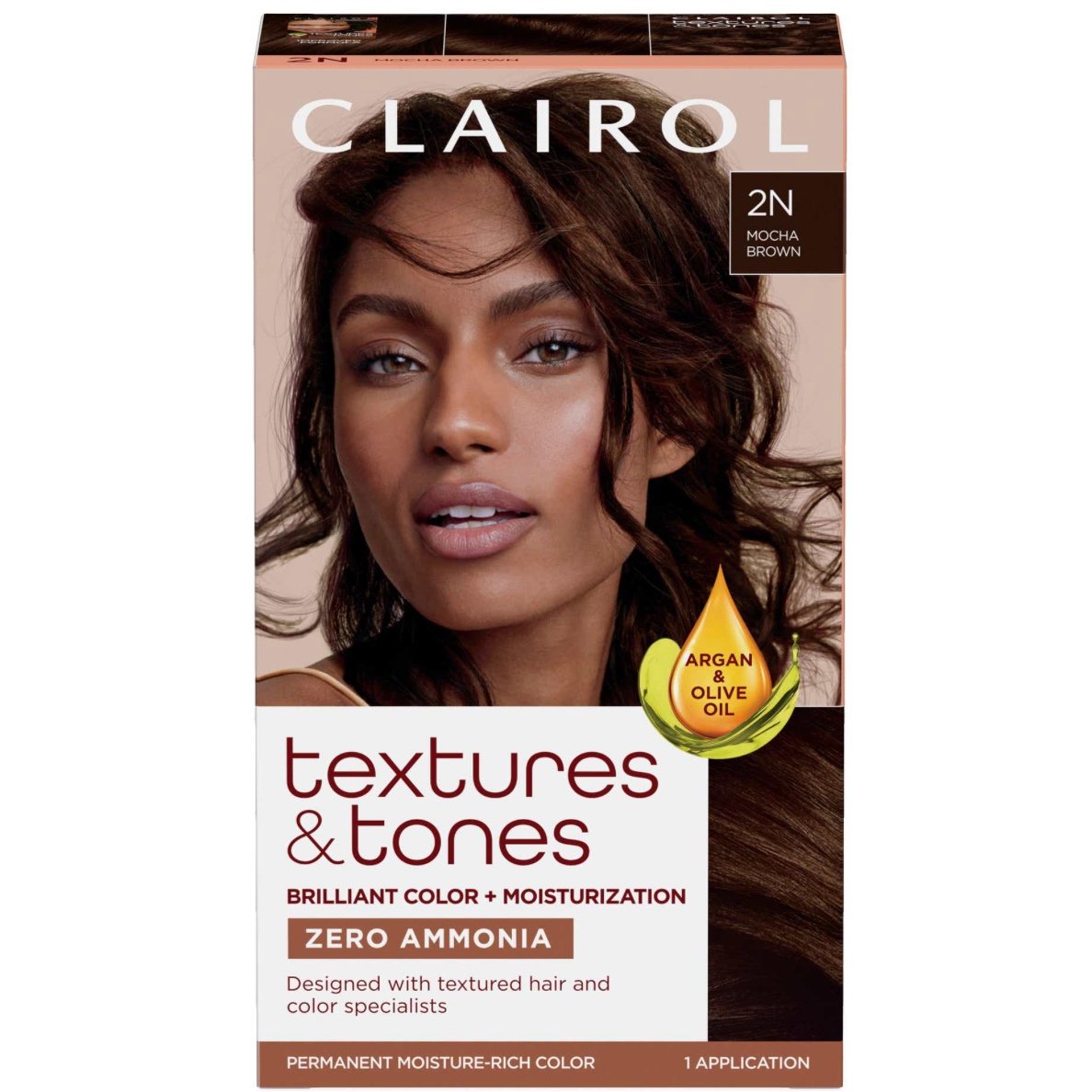Clairol Textures & Tones Permanent Hair Color hair dye coloring box set 2N mocha brown