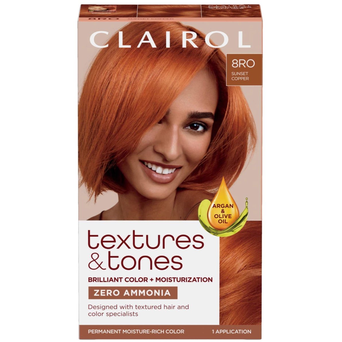 Clairol Textures & Tones Permanent Hair Color hair dye coloring box set 8RO sunset copper red