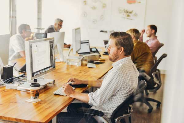 Team working at the collaborative studio