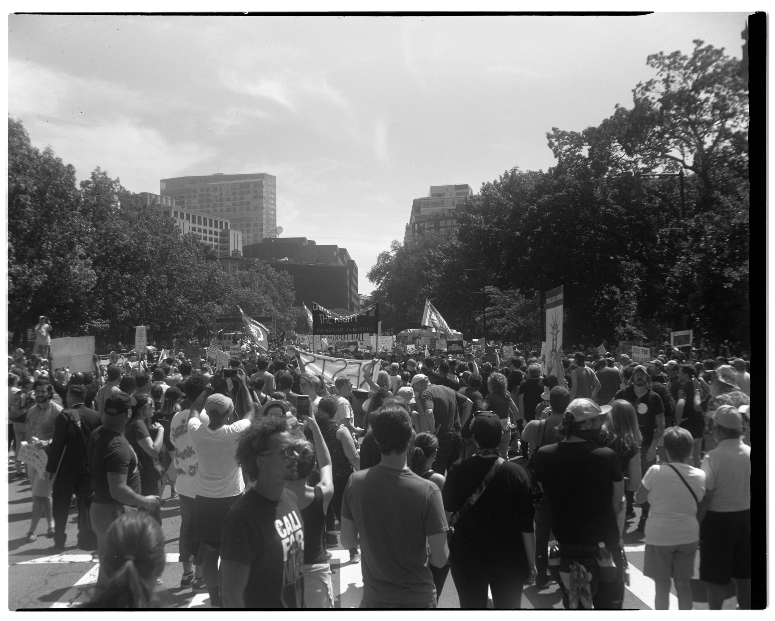 The "free speech" rally dispersed and the crowd flowed down Boylston. You could hear the drums from the top of Beacon Hill.