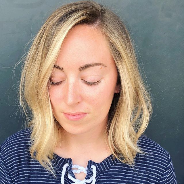 ✨change of seasons means change of haircut✨ we cut about 6 inches off of Skye&rsquo;s hair for this adorable textured lob 👌🏻