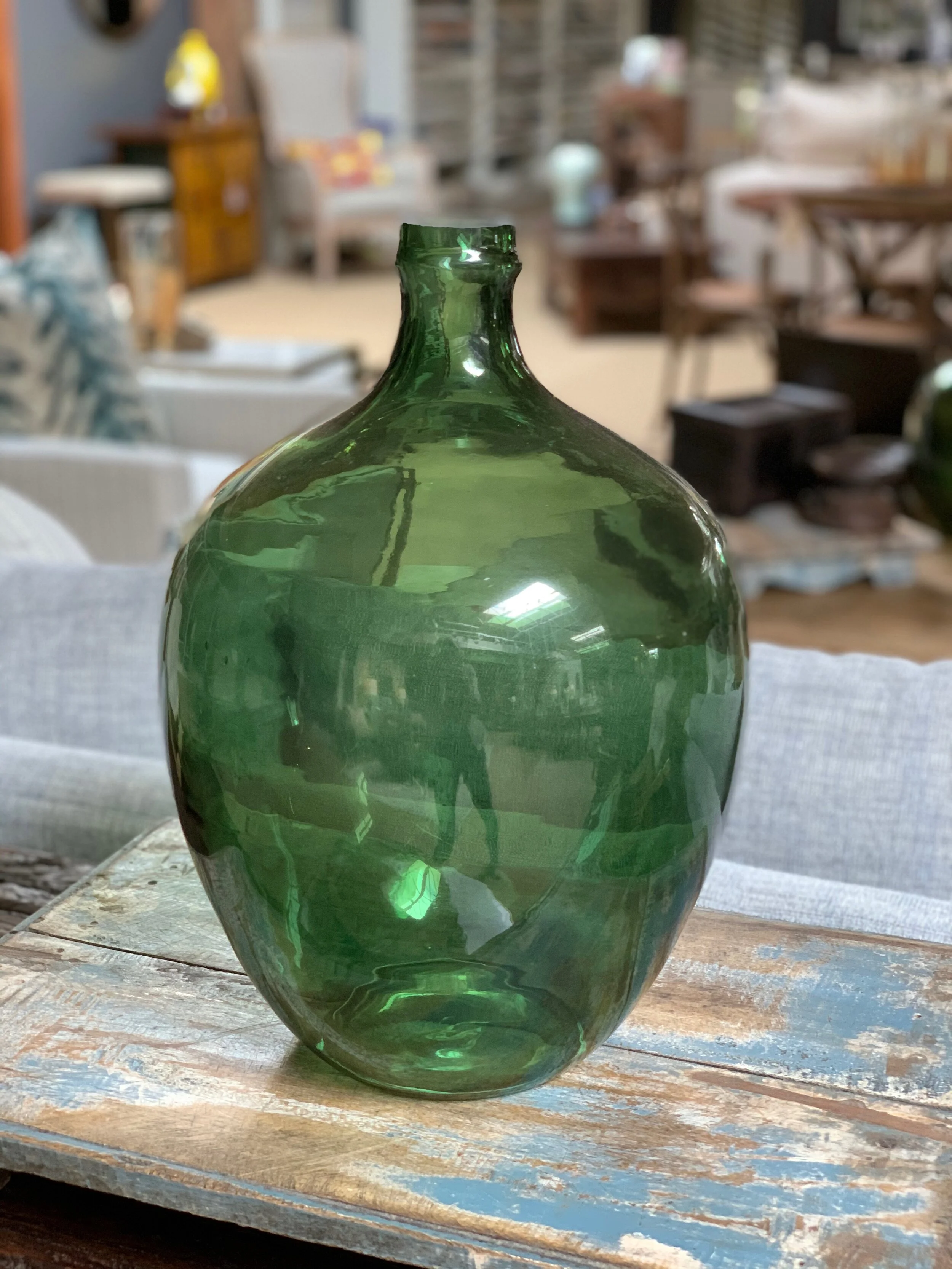 16" Green Glass Bottle — Merridian Home Furnishings