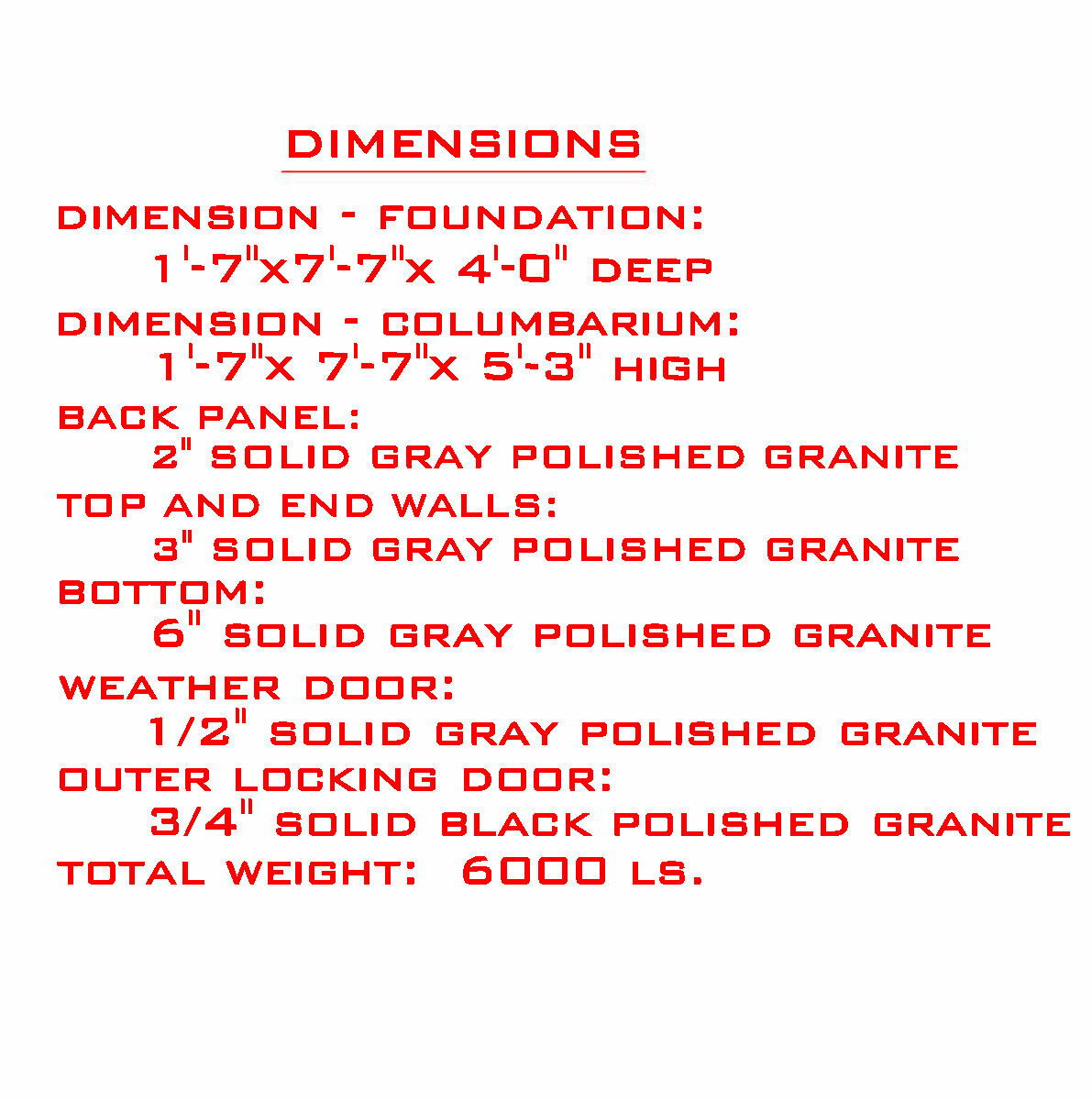 Columbarium Dimensions