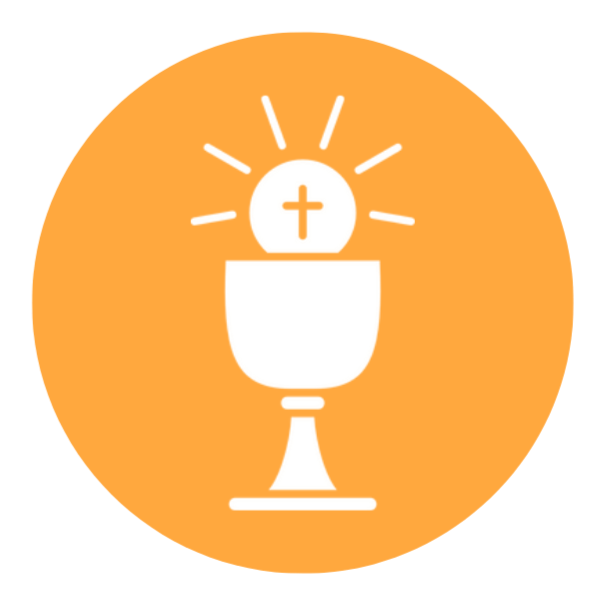 A host over a chalice, symbolizing the Eucharist.