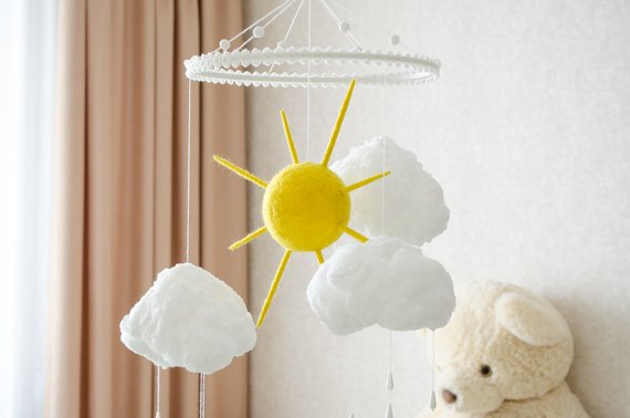 Unisex sunshine Nursery Baby Mobile Yellow ombre to white Decoration for children's rooms Decorative paper mobile.