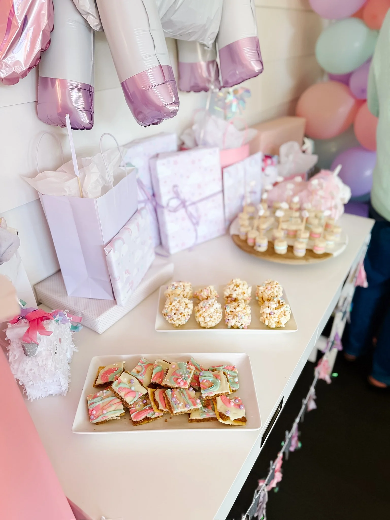 Unicorn Birthday Party Snack Table with Popcorn Balls