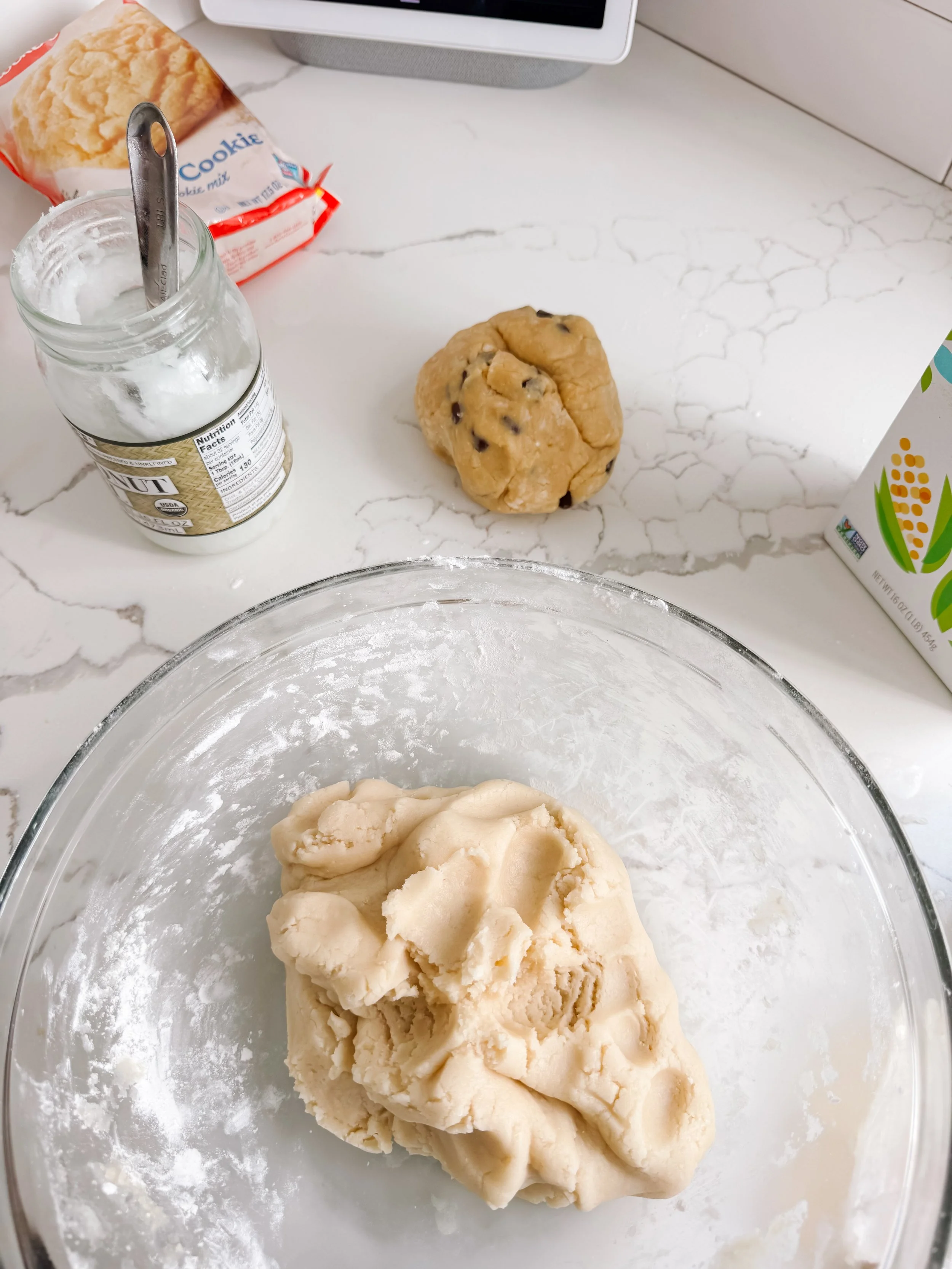 Mixing ice cream play dough until it becomes soft and fluffy.
