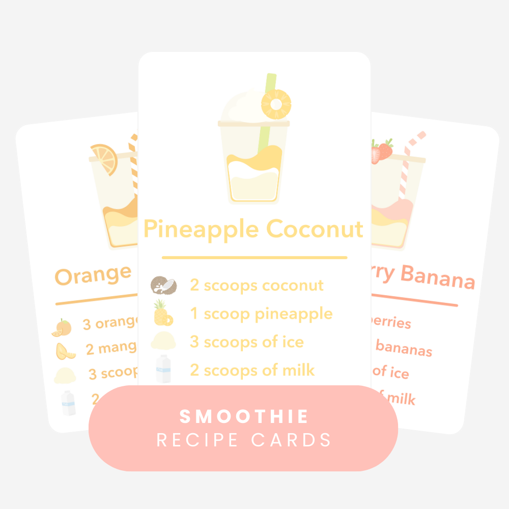 GoodnightFox smoothie recipe cards printable for mud kitchen and sensory play.