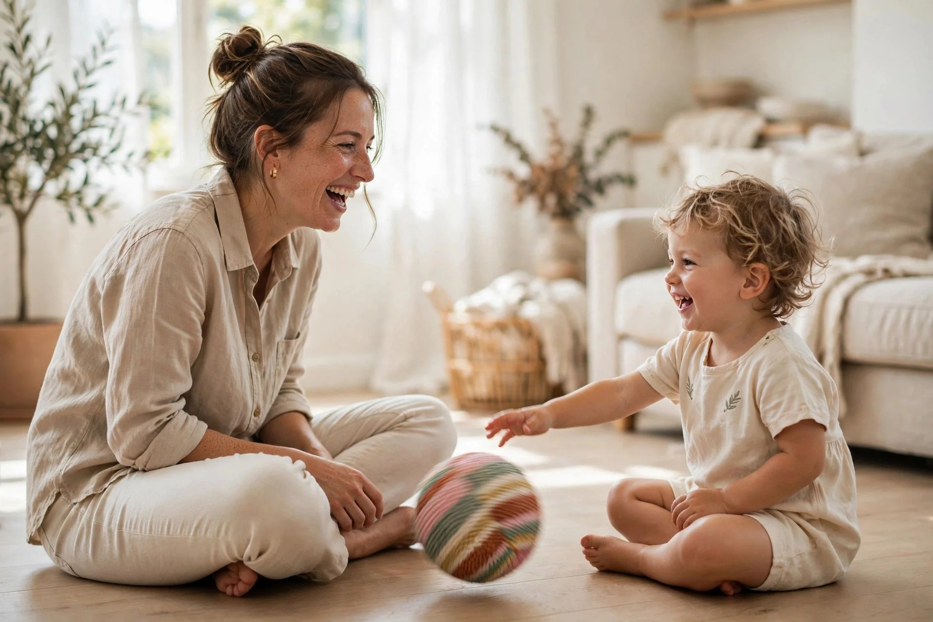 Mom and toddler playing imitation games for speech development — toddler speech delay activities